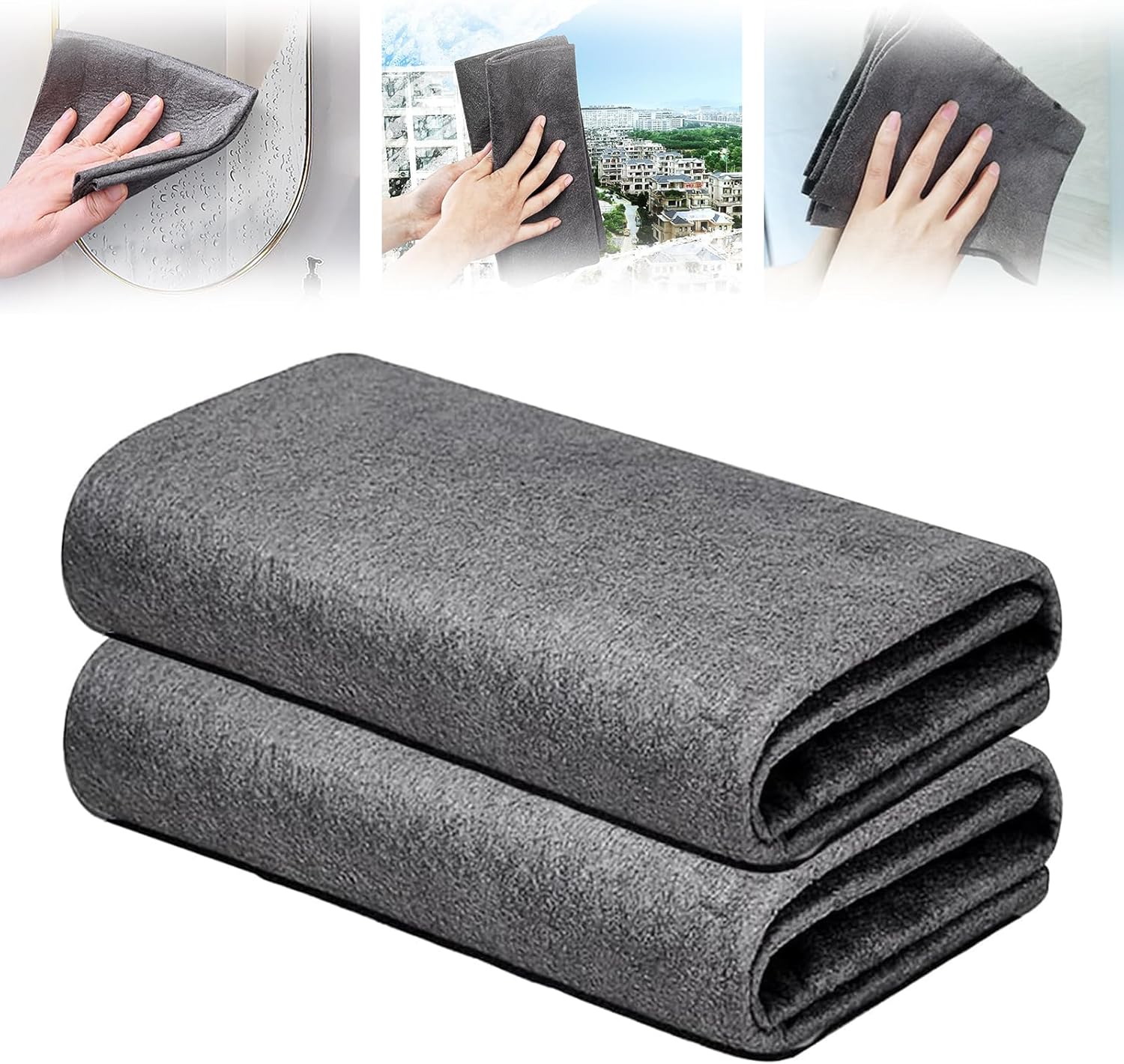 YIGAARUI Magic Cleaning Cloths - 2pcs Reusable Glass Cleaning Rags, Super Soft Premium Streak Free Washable Cloth Dusters for Home, Kitchen, Cars, Windows